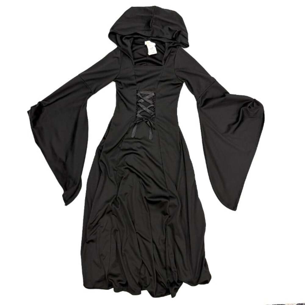 California Costumes Black Hooded Robe Renaissance Witch 1pc Halloween Costume - Picture 2 of 8